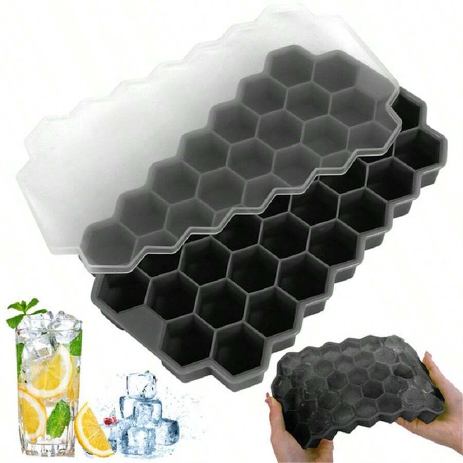 1pc 37-Cavity Honeycomb Shaped Silicone Ice Cube Tray With Lid Ice Maker Mold For Reusable DIY Ice Making