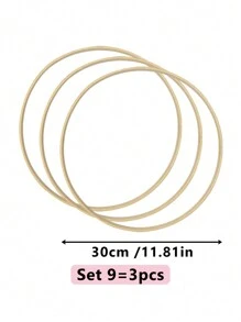 Conjunto de 3 bastidores de bordado em ponto cruz bege feitos à mão, feitos de bambu, usados para apanhador de sonhos, penas, gramado externo, decoração de casamento, parede de sala, decoração de quarto, sino de vento, anel interno com pingente estilo Mori, moldura de ornamento de tecelagem com pingente para presente de festival.