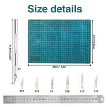 1Pc Craft Cutting Tools Knife Set Craft Precision Cutting Stencil Hobby Knife Set Include Steel Ruler Cutting Mat Set For Art Craft,Paper,Modelling,Quilting,Sewing,Scrapbook - Silver - View 2