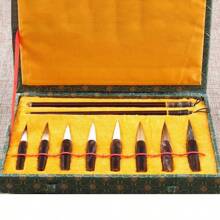 Eight-Head Detachable Calligraphy Brush Set Wolf/Goat/Hare Hair Beginner And Adult Calligraphy Brush Set - Retro Pattern Box Set - View 9