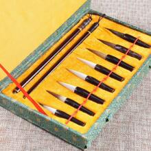 Eight-Head Detachable Calligraphy Brush Set Wolf/Goat/Hare Hair Beginner And Adult Calligraphy Brush Set - Retro Pattern Box Set - View 1