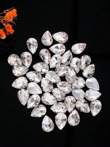 100pcs 10*14mm Teardrop Shaped Glass Crystal Beads, Colored Glass  Shape Crystal Drills, DIY Mobile Phone Case Accessories, Garment/Shoe/Bag Decorative Accessories - White - View 3