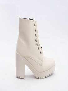 Women Mid-Calf Boots - Màu be - Xem 2