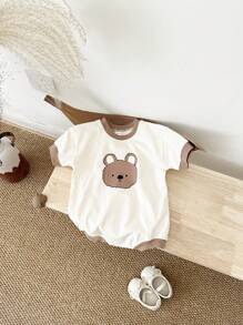 Sommerlicher, Niedlicher Casual Bären-druck-romper Für Neugeborene Jungen