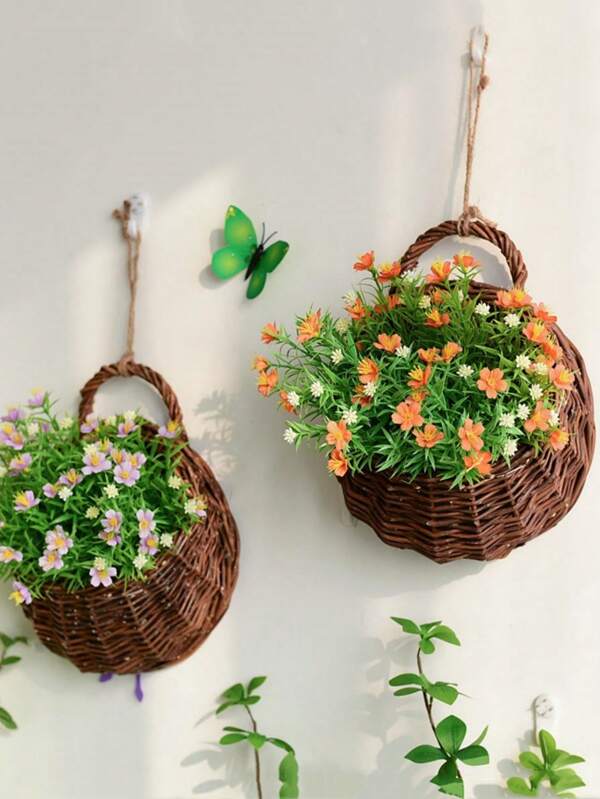 1pc Handmade Wicker Decoration Flower Basket, Wall Mounted Hanging Planter For Home Decoration