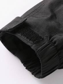 LEDUNTINO [Spring/Summer] Men's Fashion Zip Up Casual Outdoor Jacket, Solid Color, Cargo Style, Ideal For Husband Or Boyfriend Gift, Men's Lightweight Windproof Spring Autumn Windbreaker Jacket With Detachable Hood, Multi-Pocket Design, Hook And Loop Cuffs - Black - View 9