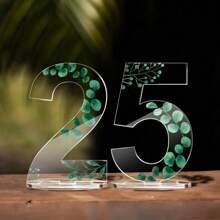 1pc Numbers 0-9 Floral Leaf Acrylic Table Modern Style Wedding Table Number Card Seat Cards For Engagement Wedding Party Supplies,Christmas - Green - View 1