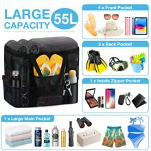 Hatisan Large Beach Bag Beach Essentials, Mesh Beach Bag Oversized Beach Tote 9 Pockets Beach Toy Bag For Travel Picnic Vacation - 黑色 - 查看 2