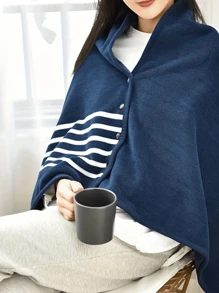 Manta poncho portátil de franela, suelta y cómoda, para abrigarse en la oficina o en casa - Multicolor - Ver 4