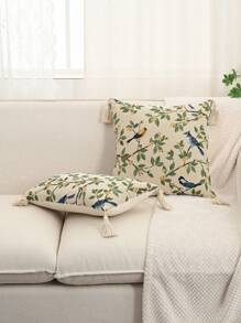 1 件喜鹊树枝提花枕套或腰垫，适用于卧室、客厅、沙发 - 彩色 - 查看 4