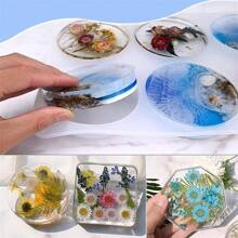 樹脂杯墊模具6個凹槽厚圓杯墊矽膠模具，大型杯墊矽膠模具，適用於環氧樹脂DIY定制杯墊、樹脂藝術禮品家居裝飾 - 彩色 - 查看 2