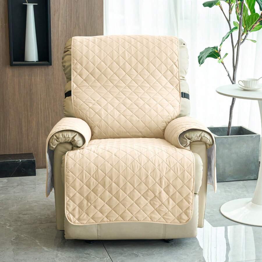 forcheer 聚酯纖維填充躺椅沙發套，單件設計，帶扣和拼接，防滑花紋和菱形圖案套巾，適用於躺椅或沙發（S/L尺寸，有/無扶手，可機洗或手洗） - 卡其色 - 查看 1