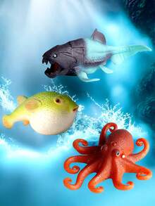 逼真古代魚章魚魷魚豬魚模型玩具海洋動物海洋生物兒童拼圖早教動物模型桌面裝飾品 - 彩色 - 查看 2