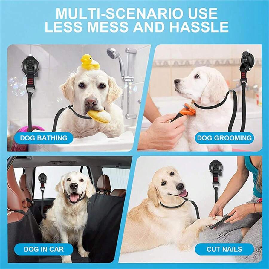 Heavy Duty Adjustable Dog Bathing Tether With Suction Cup Secure Restraint Leash For Pet