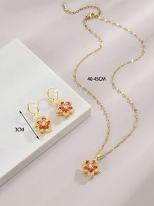 1 Vòng cổ nữ bằng thép không gỉ với mặt dây chuyền hoa năm cánh bằng đá Cubic Zirconia + 1 đôi bông tai nữ bằng thép không gỉ với mặt dây chuyền hoa năm cánh bằng đá Cubic Zirconia - Nhiều màu - Xem 4