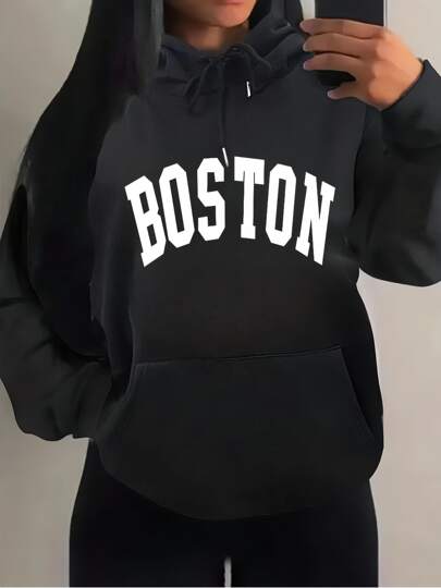 DGCC Sudaderas de mujer moda Boston estampado de slogan