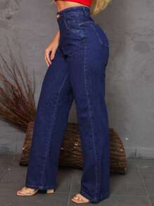 Women Jeans - 深色水洗藍 - 查看 3