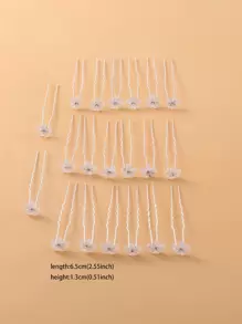 20件套女士新款多色花朵新娘发饰发夹U型发叉发髻固定器婚礼日常简约百搭基础发饰发髻套装，适用于婚礼、返校季、情人节等场合。 - 白色 - 查看 3