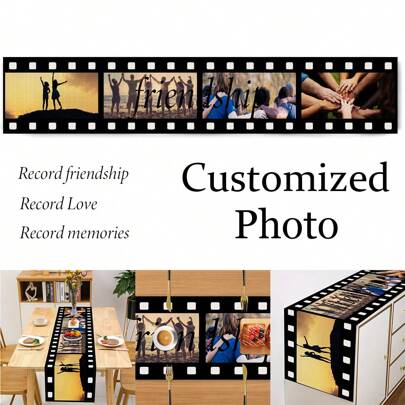 One Custom Photo Table Runner, Single Side Printed Linen Table Runner, Durable And Breathable, Suitable For Memory Customization Of Love, Friendship, And Pets. Perfect For Gifting To Friends And Decorating Your Home.
