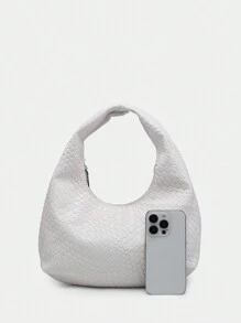 Bolsa feminina retrô minimalista de crochê imitação de concha de couro sintético angorá vermelho estampa de leopardo bolsa de ombro/axila, adequada para passeios, encontros, deslocamentos