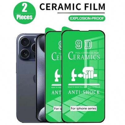 2 片高清陶瓷膜适用于 [非钢化玻璃] 适用于 16/16 Plus/16 Pro/16 Pro Max/15/15Pro/15 Plus/15 Pro Max 生日、家人、朋友的礼物手机屏幕保护膜、手机配件防水防震防摔防刮防指纹全覆盖