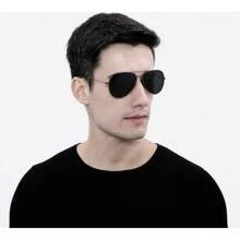 1 pieza Gafas de moda para hombre, gafas de metal con lente de PC estilo aviador retro - Negro - Ver 1