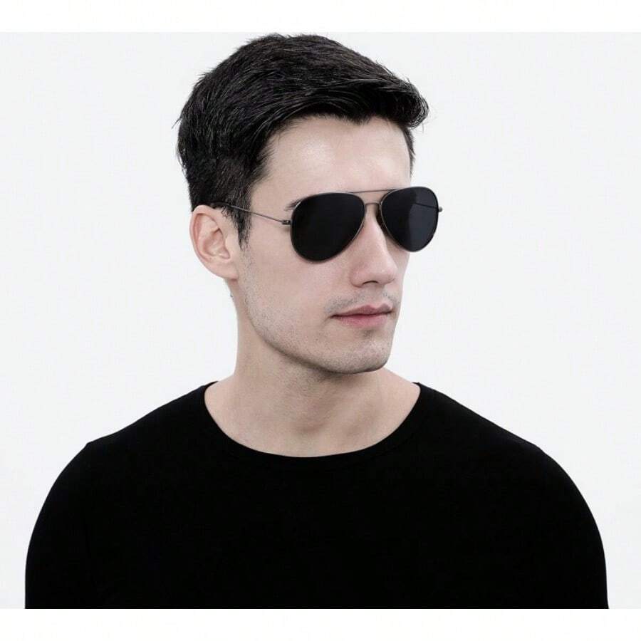 1 pieza Gafas de moda para hombre, gafas de metal con lente de PC estilo aviador retro - Negro - Ver 1