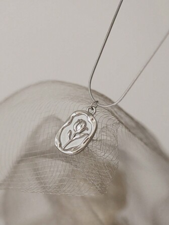 1pc Vintage Tulip Flower Decor Pendant Necklace, Suitable For Women Daily Wear Valentines,Mom,Mother,Mother's Day,Gift