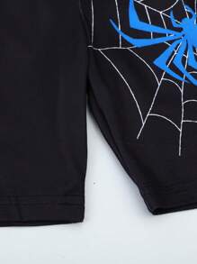 2 件套年轻男孩蜘蛛印花卡通短袖 T 恤和休闲短裤睡衣家居服适合所有季节