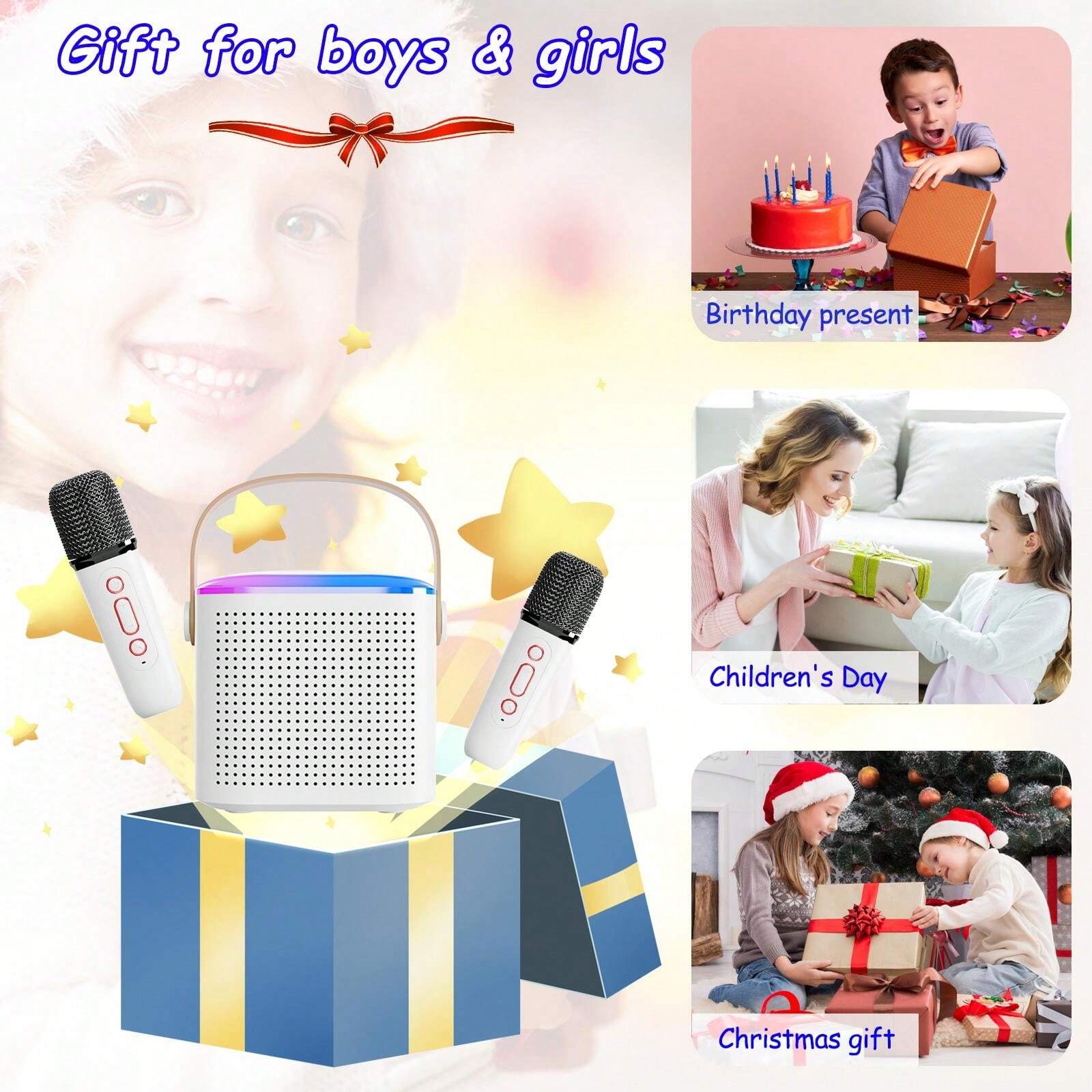 Karaoke Machine For 2 LED Light Wireless Microphones Machine Portable