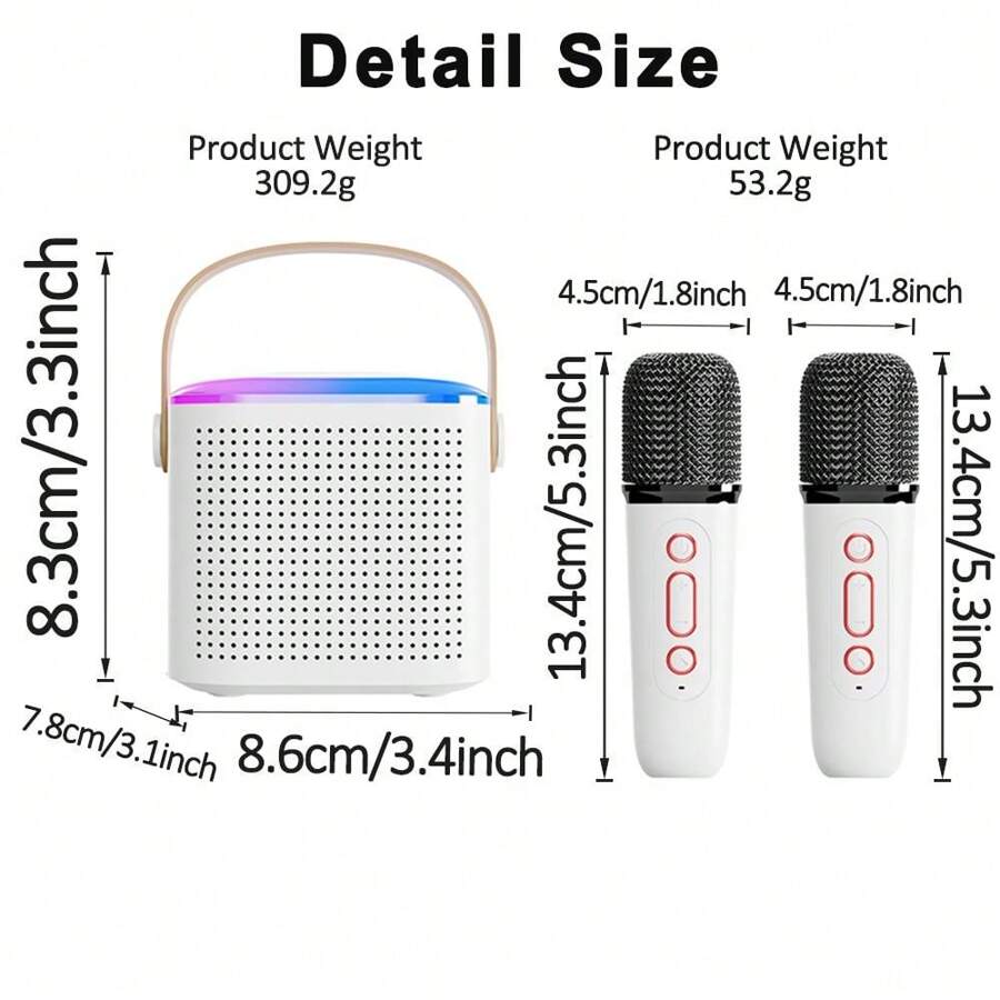 Karaoke Machine For 2 LED Light Wireless Microphones Machine Portable