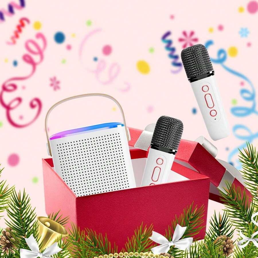 Karaoke Machine For 2 LED Light Wireless Microphones Machine Portable