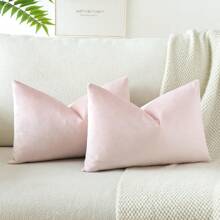 1pc/2pcs Velvet Solid Color Decorative Throw Pillow Cover (Pillow Insert Not Included), Square Cushion Cover, Holiday Home Decor Pillow, Soft & Comfortable Linen-Like Fabric, Modern Decor For Sofa, Bedroom, Dorm - Pink - View 4