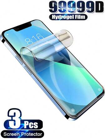 3PCS Full Cover Hydrogel Film Compatible With Samsung Galaxy/Redmi/Compatible With Xiaomi/Compatible With IPhone 17 16 15 Plus 14 Pro Max 13 Pro 12 Mini 11 XR XS X MAX 7 8 6 6S Plus SE2022 SE2020 SE2023 Screen Protector Soft Film Not Tempered Glass