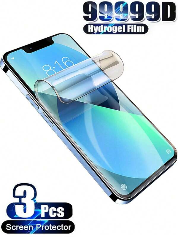 Película de hidrogel de cobertura total 3 peças compatível com Samsung Galaxy/Redmi/compatível com Xiaomi/compatível com iPhone 17 16 15 Plus 14 Pro Max 13 Pro 12 Mini 11 XR XS X MAX 7 8 6 6S Plus SE2022 SE2020 SE2023 Protetor de tela Película macia, não de vidro temperado