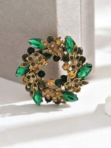 1 件歐美復古風格胸針，採用高級鑽石和花卉設計，適用於女性服飾配飾 - 墨綠色 - 查看 2