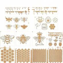 12 Cái/Bộ Khuôn Vẽ Rỗng Theo Chủ Đề Con Ong, Họa Tiết Tổ Ong Thú Cưng Xịt Sơn stencil, Khuôn Nhựa Nghệ Thuật, Có Thể Giặt Và Tái Sử Dụng - trắng - Xem 3