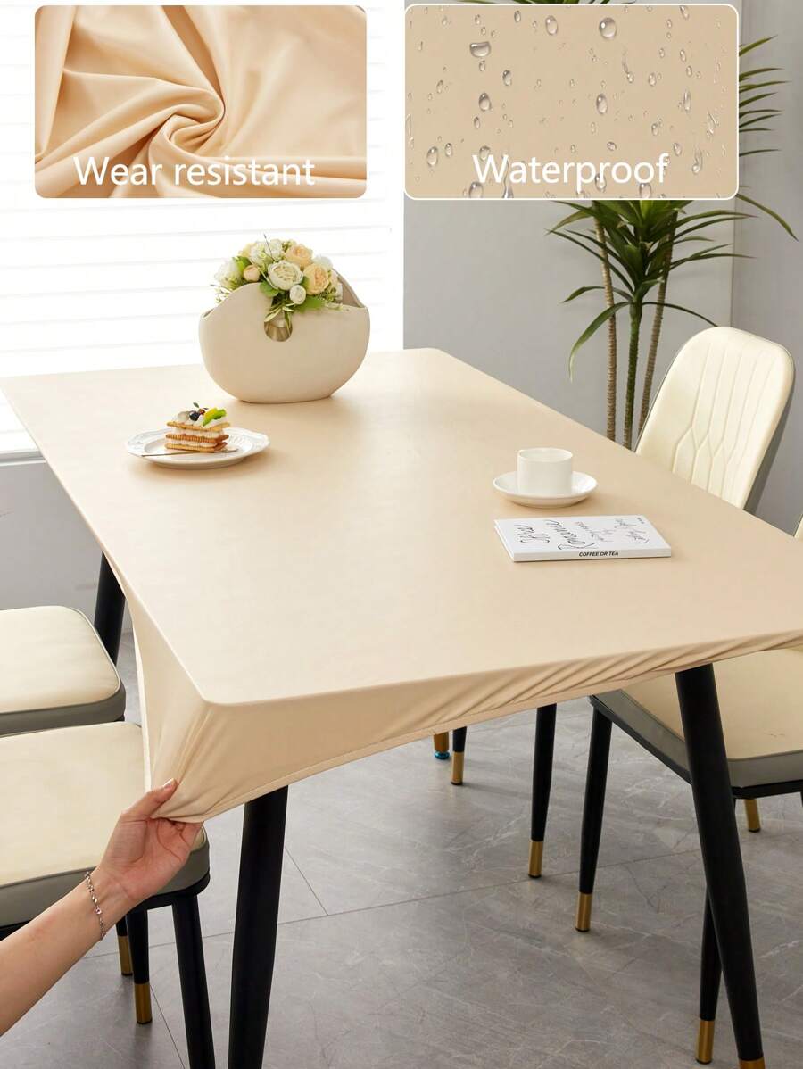1 khăn trải bàn chống thấm nước, màu trơn, nhẹ, sang trọng, chống dầu, thích hợp cho bàn ăn, bàn cà phê, bàn làm việc, chống bụi, có thể giặt được, màu be - Màu be - Xem 1