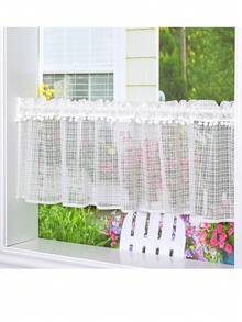 Choicehot Cafe-Rèm Tầng Ngắn, Rèm Nhà Bếp Diềm Riêng Tư Với Tua Rua Quả Cầu Tuyết Thả 45Cm, Rèm Nửa Cửa Sổ Màu Be Cho Phòng Ngủ, Ban Công - trắng - Xem 5