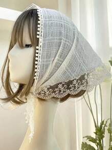 1 件春夏海滩配饰轻质蕾丝三角围巾：法式复古格子头带、甜美少女乡村风格发带、丝带发巾。法式乡村风格白色蕾丝头巾：时尚女士三角围巾头带、扎发发带、海滩配饰。头巾、发带、头带非常适合在情人节装扮您 - 米色 - 查看 10