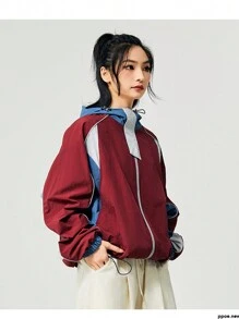 MUNZ Women Functional Water-Resistant Color-Block Hooded Jacket For Outdoor Activities - Red - View 2