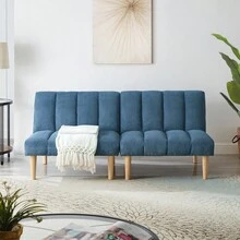 Modern Convertible Sofa Bed Folding Futon Sofa Bed With Sturdy Metal Legs,Corduroy Fabric  Sofa Bed With Adjustable Backrest For Compact Living Room Bedroom Apartment Easy Assembly - 藍色 - 查看 5