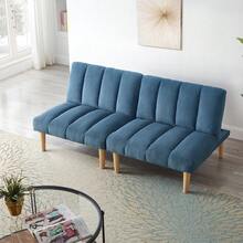 Modern Convertible Sofa Bed Folding Futon Sofa Bed With Sturdy Metal Legs,Corduroy Fabric  Sofa Bed With Adjustable Backrest For Compact Living Room Bedroom Apartment Easy Assembly - 藍色 - 查看 1