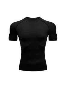 Boyfriend Style Men Compression Shirt Short Sleeve Gym T-Shirt Running Top Cool Dry Sports Base Layer Workout Undershirt Black Summer - Black - View 2