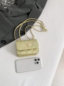 New Mini Square Bag Women Handbag Diamond Pattern Stitching Shoulder Bag Woven Chain Bag Flip Small Bag Cute Diagonal Cross-Body Bag Accessories Bag , New Year , Cute , Kawaii - Gold - View 8