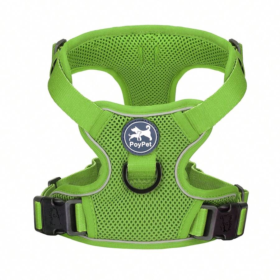 PoyPet Reflective Soft Breathable Mesh Dog Harness No Choke Double Padded Vest Adjustable - Lime Green - View 1