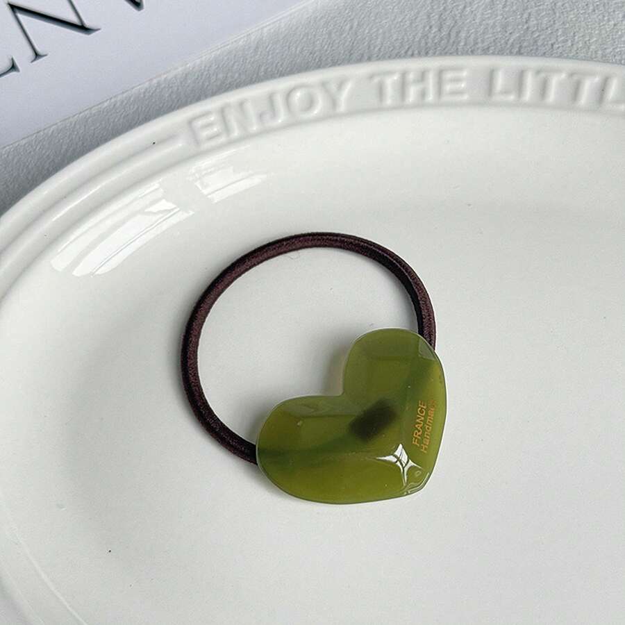 1pc Acetic Acid Jelly Colored Heart Shaped Hair Tie, Daily Wear Women