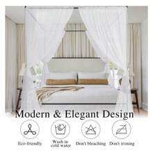 Canopy Bed Curtains For Queen White Bed Canopy Curtains For Girls With Light & 8 Straps, Tulle Canopy Curtain With 8 Panels For /Full/Queen, Or Room DcorQueen/Full/Twins White - 彩色 - 查看 5