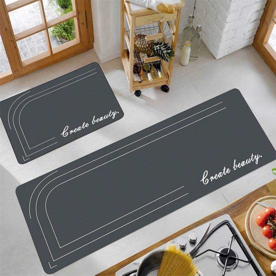 1入組廚房地墊珪藻泥地墊,北歐風格暗色極簡線條,具有緩震和防疲勞功能,防水,防滑,耐磨防污,適用於廚房、餐廳、通道、洗衣房、浴室、入口等場所。 - 黑色 - 查看 1
