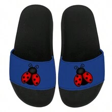 Chinelo Slide Leve Confortável Masculino e Feminino Estampa Joaninha - Azul - Visão 1